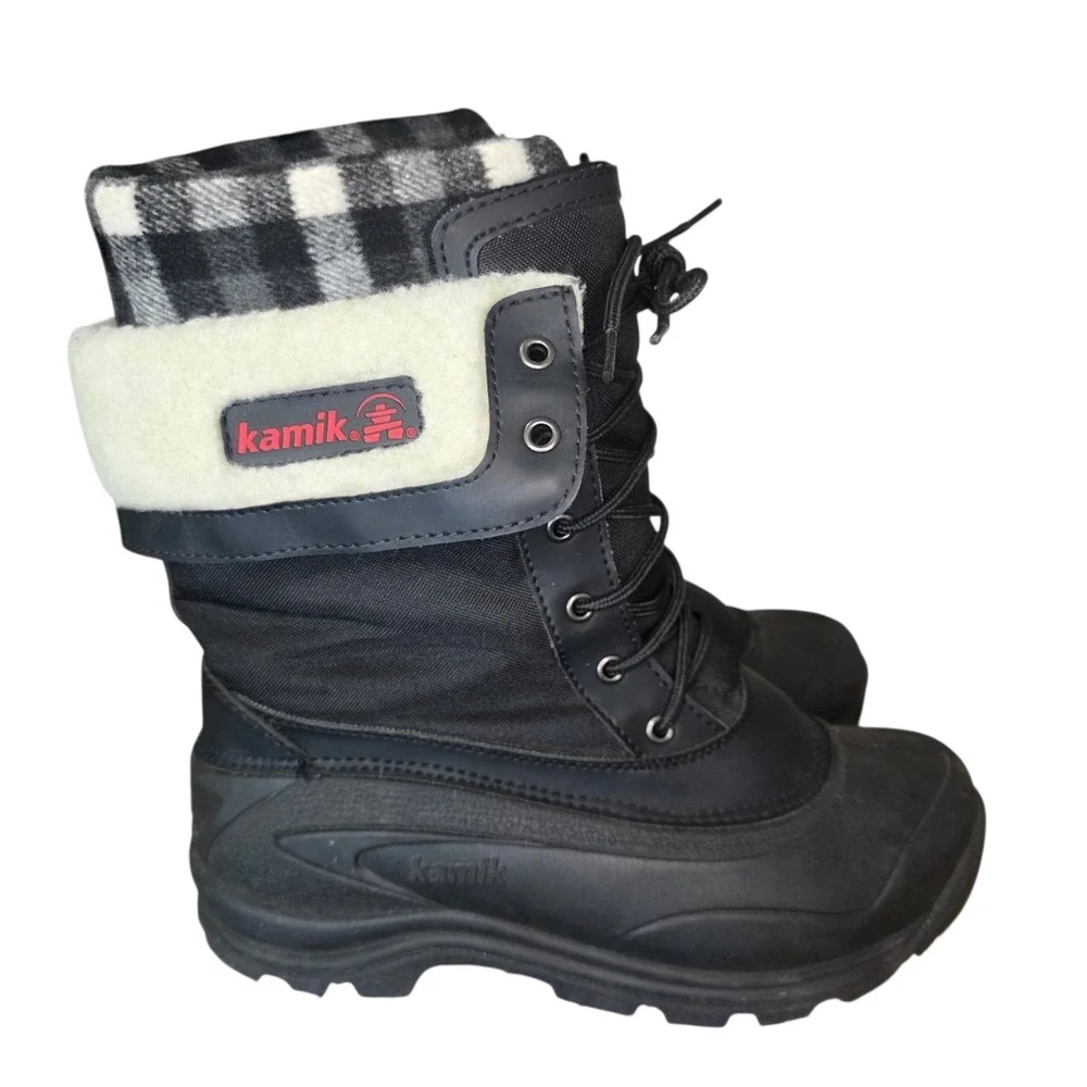 Kamik Womens 10 Black Plaid Flannel Lined Mid-Calf Lace Up Winter Snow Boots